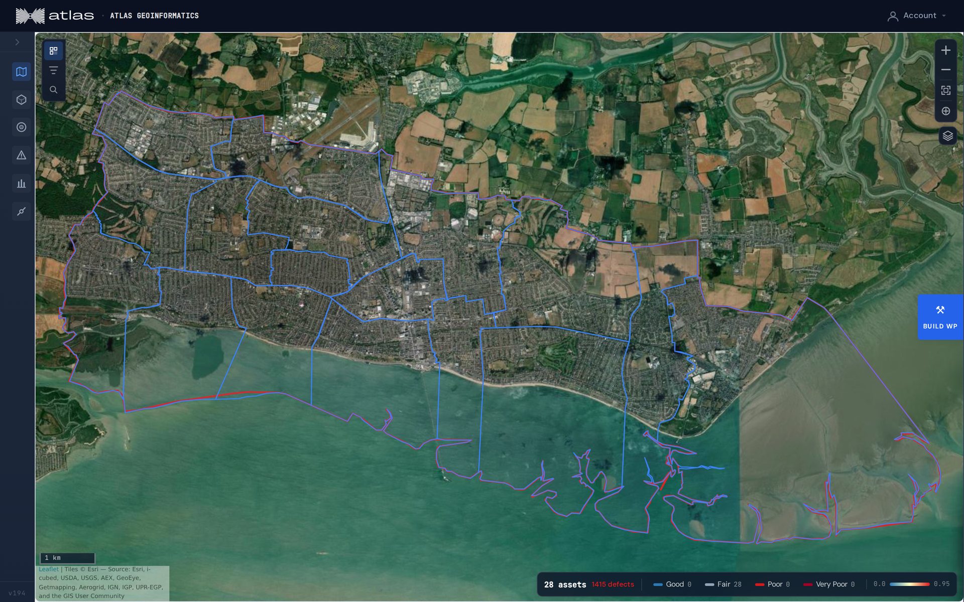 Atlas OS network condition map showing colour-coded road condition over a surveyed area